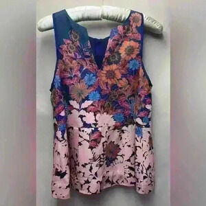 Anthropologie Top HD In Paris Elsie Floral Sleeveless Zip Back Peplum Size 2